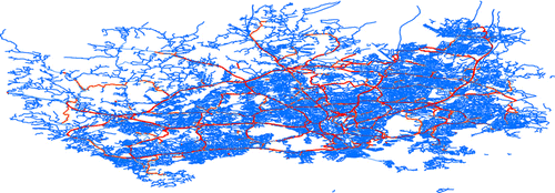 Figure 3.  Vulnerability analysis in the Helsinki area. Example of edges with high betweenness value matching with the main roads (Demsar et al. Citation2008, reprinted with permission from John Wiley & Sons Inc.).