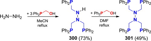 Scheme 174. Phospha-Mannich reaction of hydrazine with Ph2PCH2OH.[Citation577]