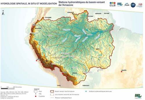 Figure 4. Stations hydrométriques et bassins versants étudiés sur le bassin-versant de l’Amazone.