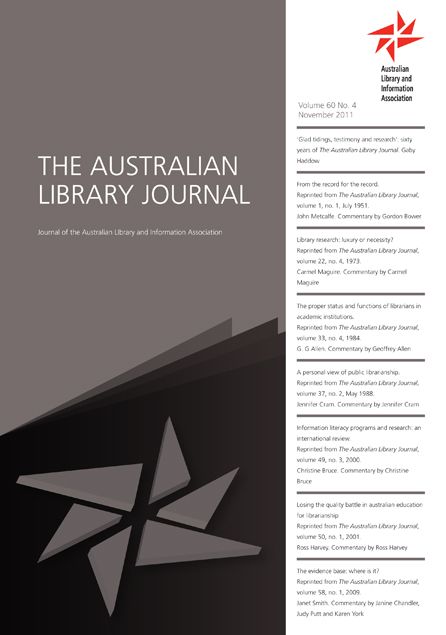 Cover image for The Australian Library Journal, Volume 60, Issue 4, 2011