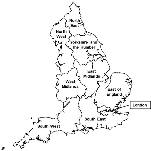 Figure 1. The nine regions of England.