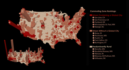 Figure 2. Patents per capita by commuting zone, 2000–05.