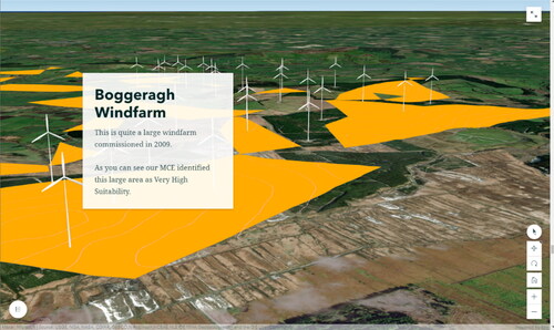 Figure 1. The interactive StoryMapping activity evaluating suitable windfarm locations in Co. Cork, Ireland.