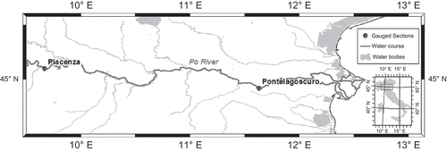 Fig. 1 Po River: location of the selected hydrometric sections.