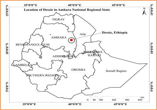 Figure 1. The location of the study area, Dessie, Ethiopia.Source: Ethio GIS, 2023.
