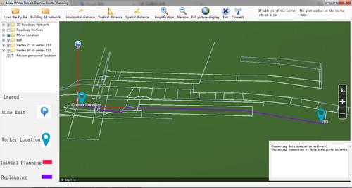 Figure 6. Simulation of route planning for mineworker-search.