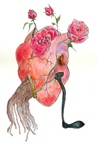 Figure 3. Heart Metaphor (2023). Watercolor paint & pencil, and ink on cold press paper, 9”x12”.
