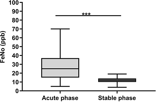 Figure 5 Comparison results of FeNO in different phase. ***P<0.001.