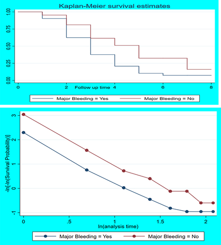 Figure 5 Survival probability of ACS patients with the absence of major bleeding and log–log plot.