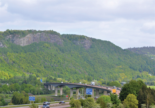 Figure 2. Kinnoull Hill dominating the landscape from the M90 road travelling north-east. Photo by author.