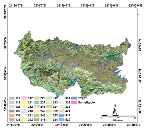 Figure 15. LULC map of the Sperchios River basin after the upgraded ILOT-CLC2018 overlap.