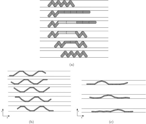 Figure 2. Various kinds of locomotion for the snake to move through narrow space. (a) Concertina locomotion of snake (b) Trapezium-like travelling wave locomotion (c) Rectilinear locomotion of the snake.