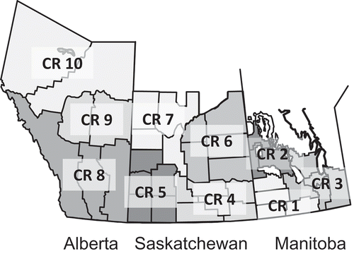 Fig. 2. Crop regions (CR) of western Canada.