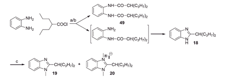 Scheme 4. Reagents and conditions: (a) dioxane, N2, r.t., 15 h; (b) BF3*Et2O, reflux, 12 h; (c) CH3I, THF, K2CO3, 50 °C, 26 h.