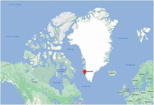 Figure 1. Map of Greenland, and surroundings. Nuuk is marked with the thumbnail [Citation26]