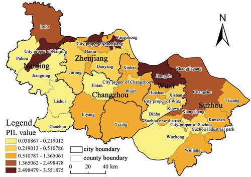 Figure 5. PIL ecological stress value in Southern Jiangsu