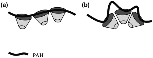 Scheme 3. The morphological changes by (a) the disruption of the SpMA-containing vesicles at a low PAH concentration and (b) retention of the spherical vesicles at a high concentration.