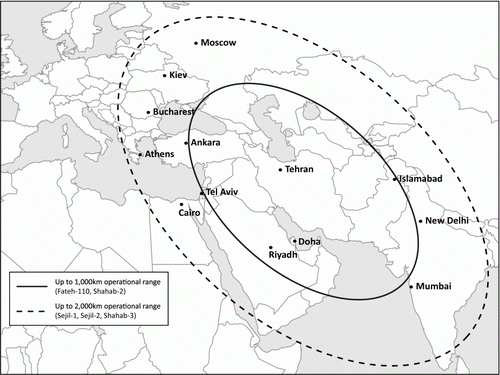 Map 1:  Approximate ranges of Iranian ballistic-missile systems.