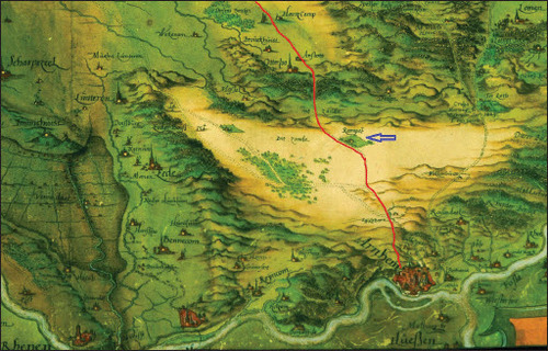 Fig. 4. The historical map of the Veluwe Quarter by Christiaan sGrooten from the year 1570 shows a large part of the Harderwijkerweg. Only in the northern part did the map differ from later maps.