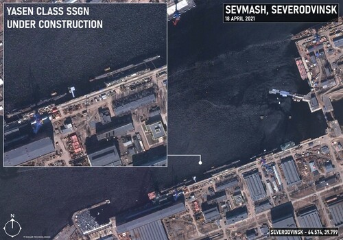 Figure 6: Yasen-M-Class SSGN Under Construction at the Sevmash Yard in Severodvinsk on 18 April 2021Source: Maxar Technologies and authors'