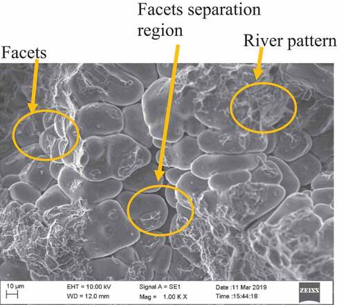 Figure 9. SEM fractograph of peak aged Al7075-WCI composite