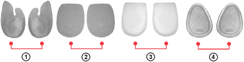 Figure 8. Sample shapes of heel inserts which were varied in material properties.