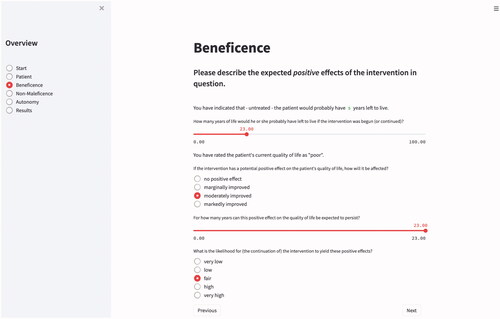 Figure 2. User interface: beneficence.