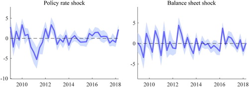 Figure C1. Time series for a policy rate shock and a balance sheet shock.