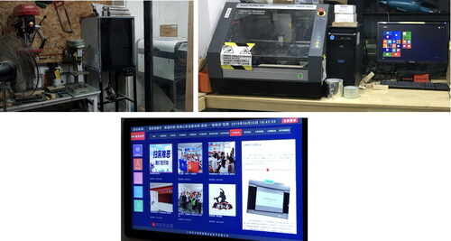 Figure 7. Technologies in makerspaces (XinCheJian, top left and FabLab O, top right) and community centres (bottom).