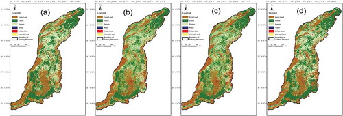 Figure 2. Land cover in the TMR in (a) 1980, (b) 1995, (c) 2005 and (d) 2010.