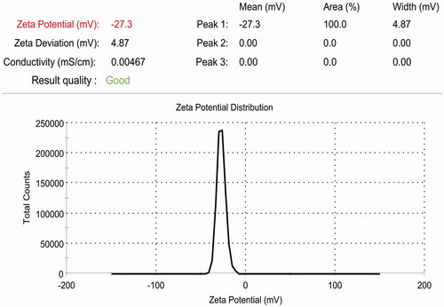 Figure 5. Zeta potential of curcumin-loaded PCL nanoparticles prepared under optimized condition.