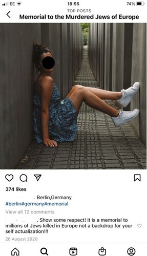Figure 2. An (anonymised) Austrian woman poses at the Berlin memorial site.