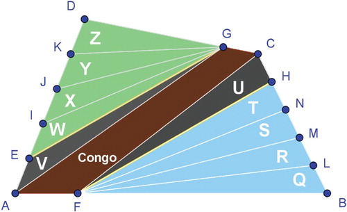 Figure 7. Proof for the area proportion of the black section for the flag of Tanzania. (To view this figure in colour, please see the online version of this journal.)
