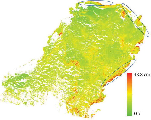 Figure 7. The map of the sea ice thickness in the Bohai Sea.