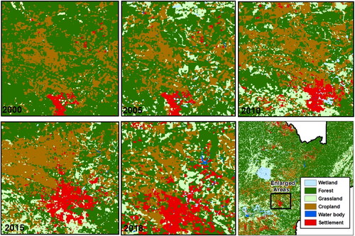 Figure 4. A detailed map showing increasing agricultural areas and settlements in central part of Zambia. Although the expansion is not in forest reserves, forest loss has occurred from impacts that have originated from outside the reserves.