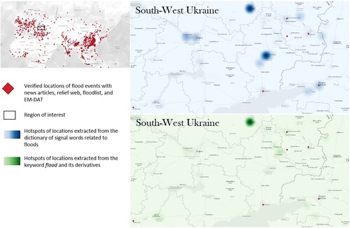 Figure 7. Comparative analysis of the data harvested from the Twitter live stream and groundtruth data, for flood events in the South-West region of Ukraine during 18–24 May, 2022.