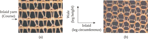 Figure 2. Knitted structure of medical compression stockings: (a) inlaid knitted structure (b) floatted structure.