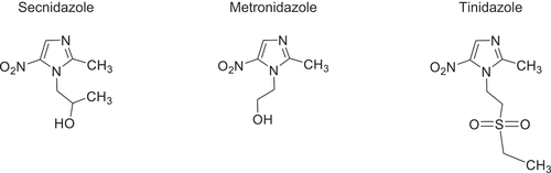 Figure 1. Chemical structure of secnidazole, metronidazole, and tinidazole.