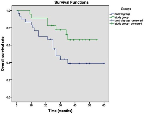 Figure 2 Kaplan–Meier survival curve analysis of progression-free survival in the study and control groups.