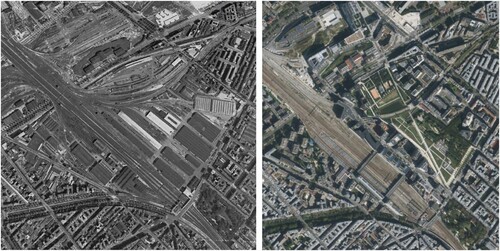 Figure 3. Batignolles in 1949 (left; google earth) and 2023 (right; géoportail).