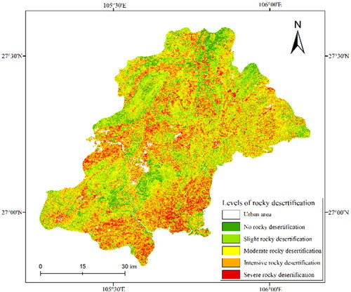 Figure 11. Spatial distributions of rocky desertification in Dafang District.