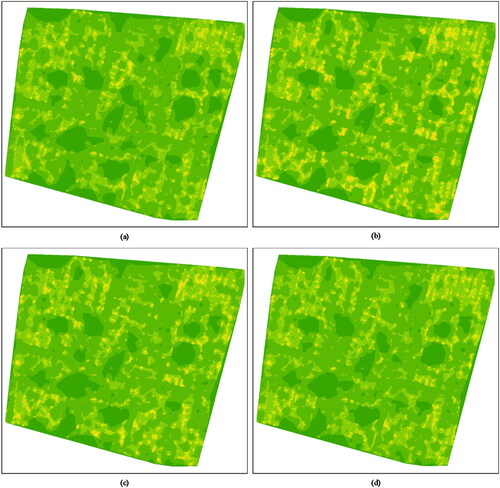 Figure 17. The complex field of polygonal buildings after aggregation. (a) The Esri method. (b) The Guo method. (c) The Li method. (d) Our proposed method.