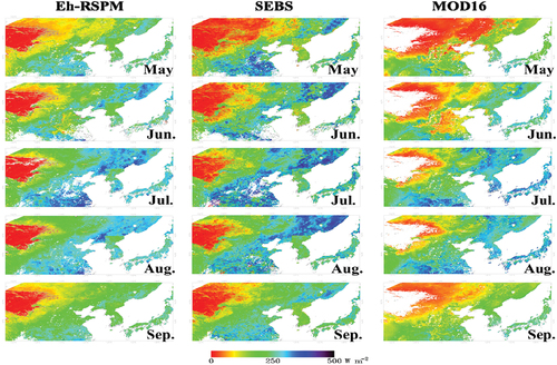 Figure 5. Spatial variations of monthly estimated ET for various models in 2012.
