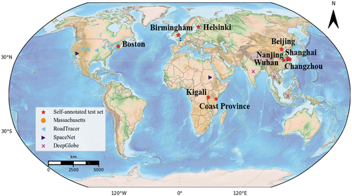 Figure 6. Geographical locations of the validation sets. The validation set covers the four continents of Europe, Africa, Asia, and North America.