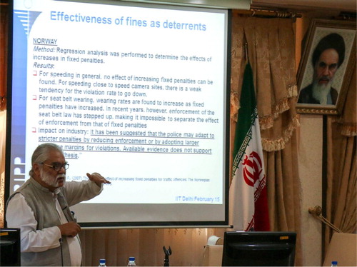 Caption: Dinesh Mohan lecturing at the Road Safety Course held at the Shiraz University of Medical Sciences, Shiraz, Iran, February 21-23, 2015.