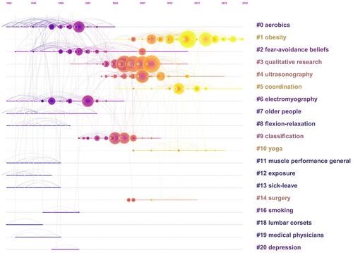 Figure 9 The timeline on low back pain and physical activity research from 2000 to 2020.