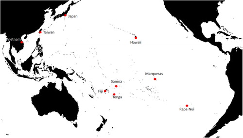 Figure 1 Map of the Pacific showing B. papyrifera sampling locations.