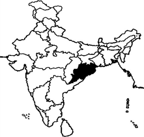 Figure 1 Odisha (dark shaded) state in India.