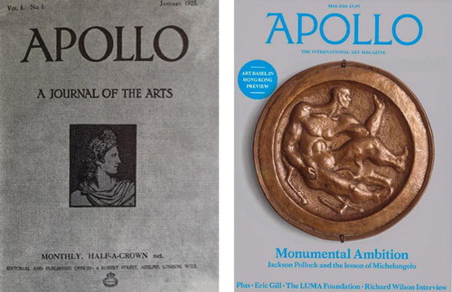 Figure 1 Covers of Apollo, January 1925 and May 2014, 21 × 27.5 cm.