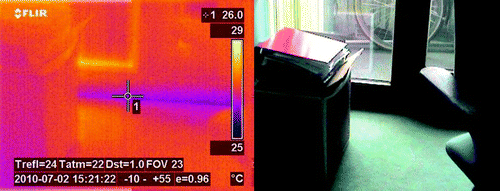 Figure 2. Photo and infrared image showing heat losses around sliding door.